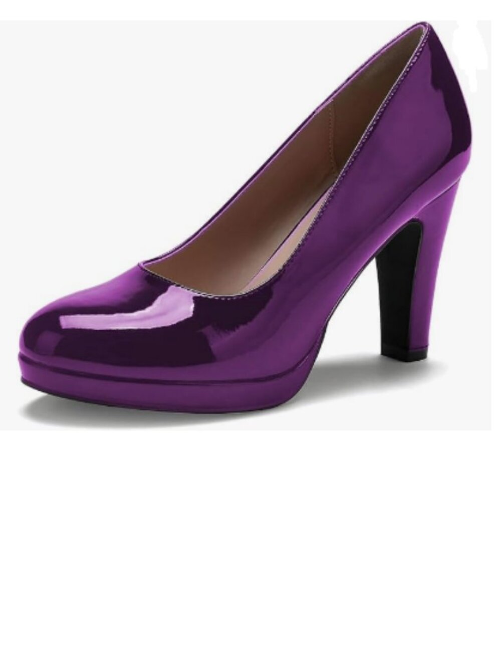 miss left Purple Low Platform Chunky High Heel Slip On Closed Round Toe Pump